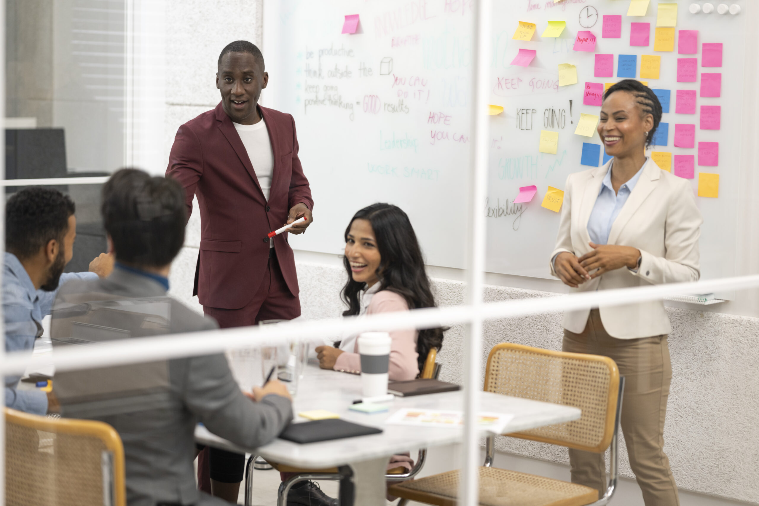 Businessman giving presentation with whiteboard